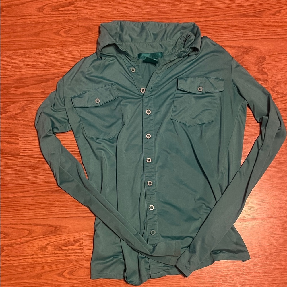 Cowgirl Tough Teal button down